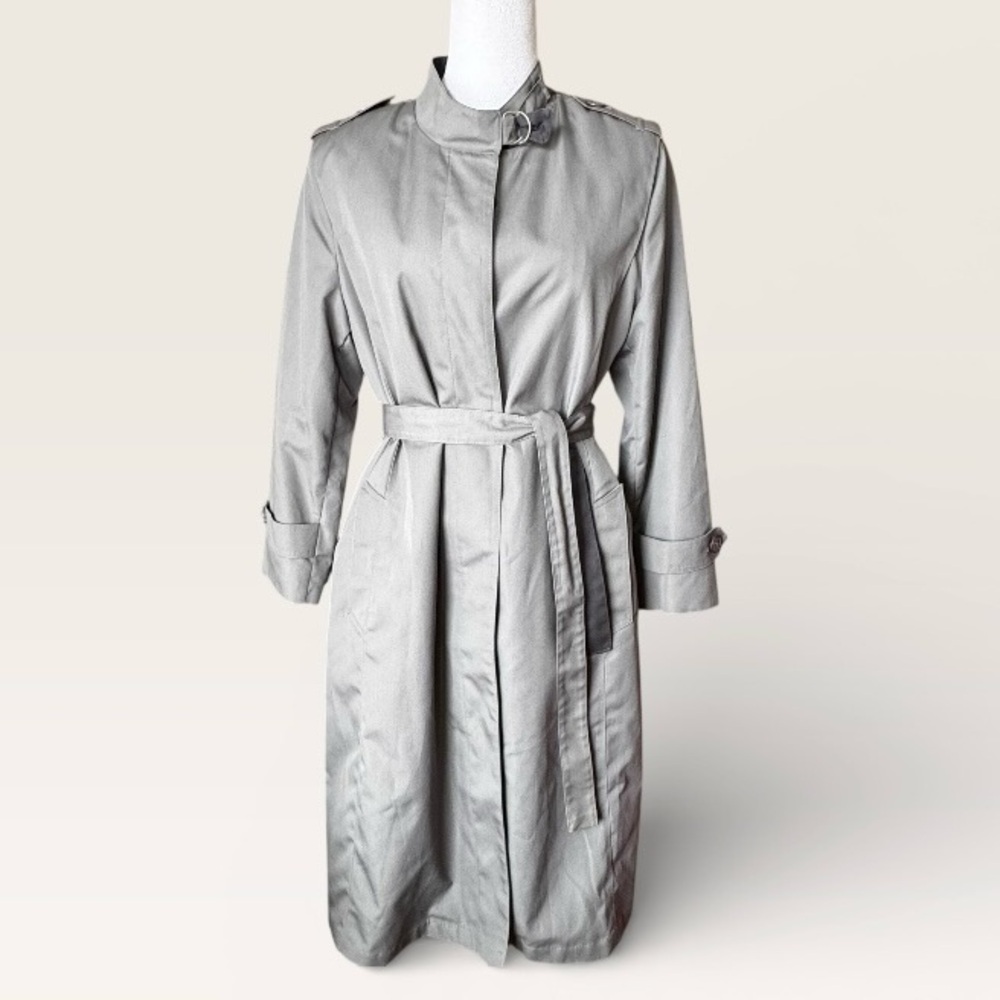 Vintage ILGWU MISTY HARBOR Trench Coat Grey Removable Wool Lining Womens 12P
